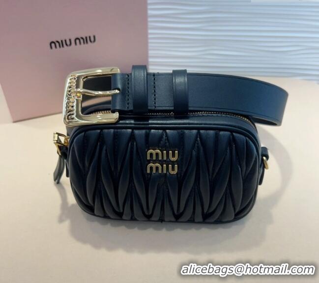 Good Looking Miu Miu Matelasse Leather Pouch Belt 3cm with Pin Buckle 0708 Black 2024