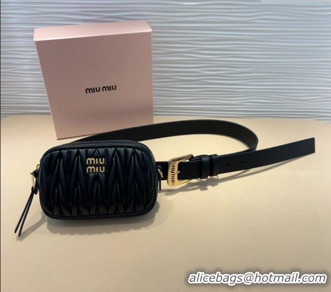 Good Looking Miu Miu Matelasse Leather Pouch Belt 3cm with Pin Buckle 0708 Black 2024