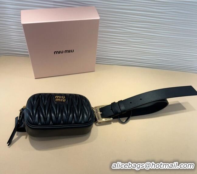 Good Looking Miu Miu Matelasse Leather Pouch Belt 3cm with Pin Buckle 0708 Black 2024