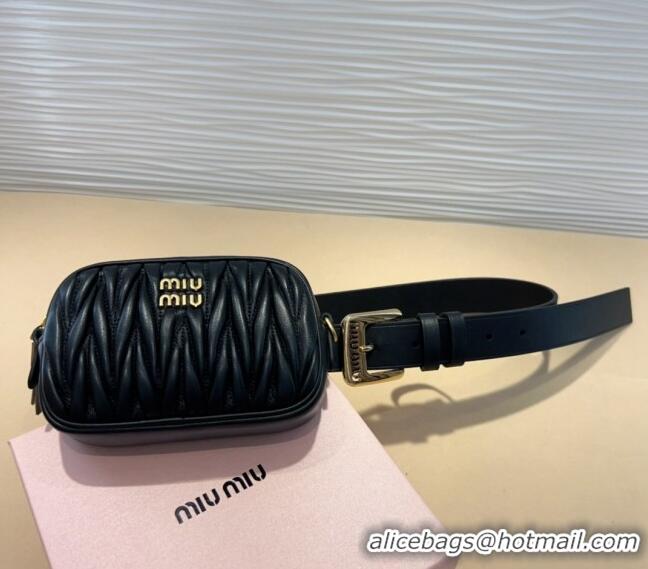 Good Looking Miu Miu Matelasse Leather Pouch Belt 3cm with Pin Buckle 0708 Black 2024