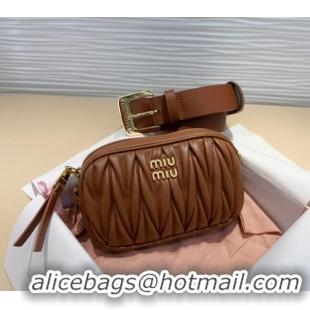 Good Taste Miu Miu Matelasse Leather Pouch Belt 3cm with Pin Buckle 0708 Brown 2024