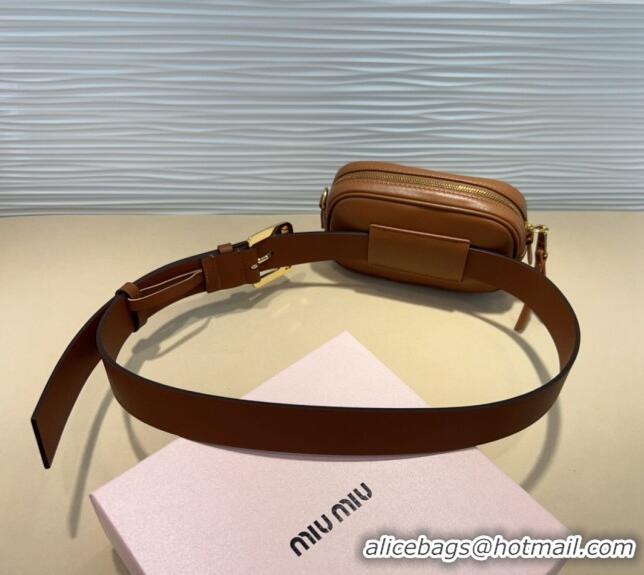 Good Taste Miu Miu Matelasse Leather Pouch Belt 3cm with Pin Buckle 0708 Brown 2024