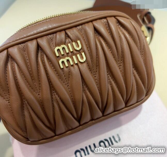 Good Taste Miu Miu Matelasse Leather Pouch Belt 3cm with Pin Buckle 0708 Brown 2024