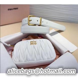 Buy Luxury Miu Miu Matelasse Leather Pouch Belt 3cm with Pin Buckle 0708 White 2024