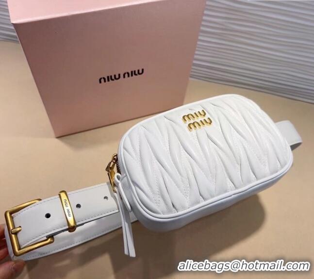 Buy Luxury Miu Miu Matelasse Leather Pouch Belt 3cm with Pin Buckle 0708 White 2024