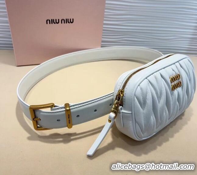 Buy Luxury Miu Miu Matelasse Leather Pouch Belt 3cm with Pin Buckle 0708 White 2024