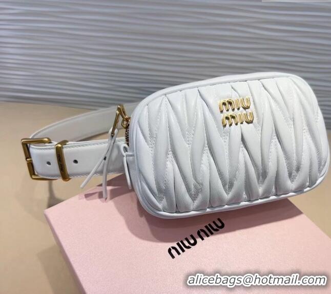 Buy Luxury Miu Miu Matelasse Leather Pouch Belt 3cm with Pin Buckle 0708 White 2024