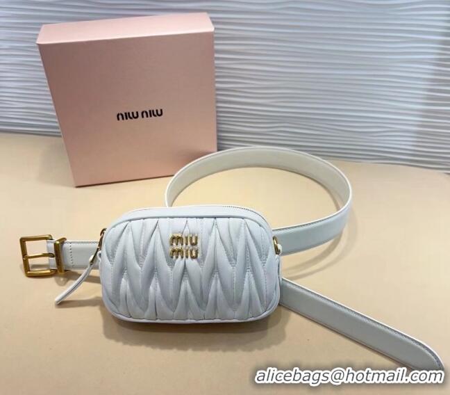 Buy Luxury Miu Miu Matelasse Leather Pouch Belt 3cm with Pin Buckle 0708 White 2024