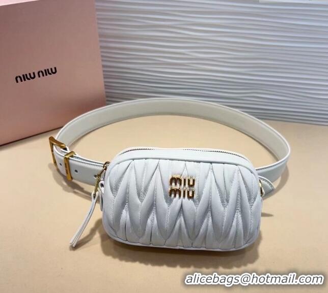 Buy Luxury Miu Miu Matelasse Leather Pouch Belt 3cm with Pin Buckle 0708 White 2024