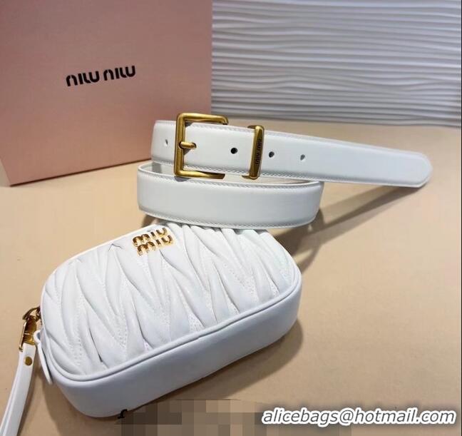 Buy Luxury Miu Miu Matelasse Leather Pouch Belt 3cm with Pin Buckle 0708 White 2024