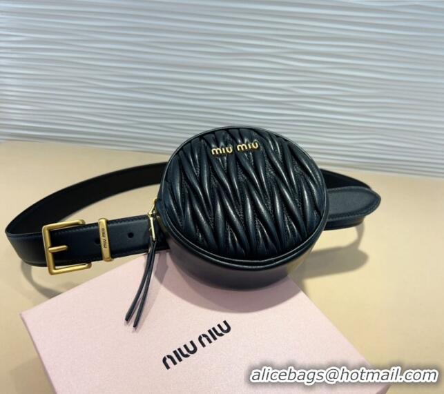 Good Taste Miu Miu Matelasse Leather Round Pouch Belt 3cm 0708 Black 2024