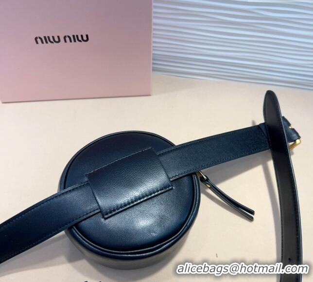 Good Taste Miu Miu Matelasse Leather Round Pouch Belt 3cm 0708 Black 2024