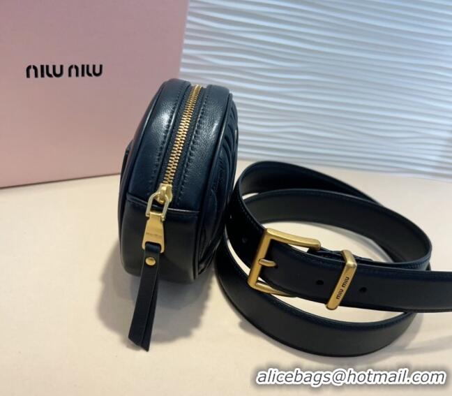 Good Taste Miu Miu Matelasse Leather Round Pouch Belt 3cm 0708 Black 2024