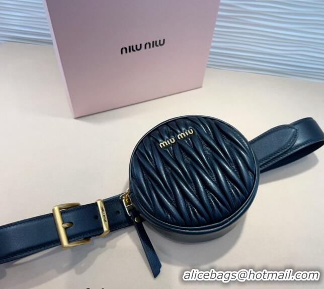 Good Taste Miu Miu Matelasse Leather Round Pouch Belt 3cm 0708 Black 2024