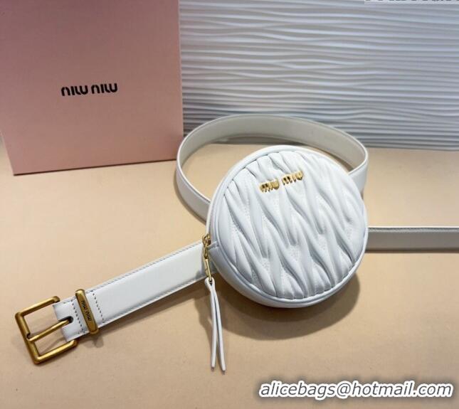 Modern Classic Miu Miu Matelasse Leather Round Pouch Belt 3cm 0708 White 2024