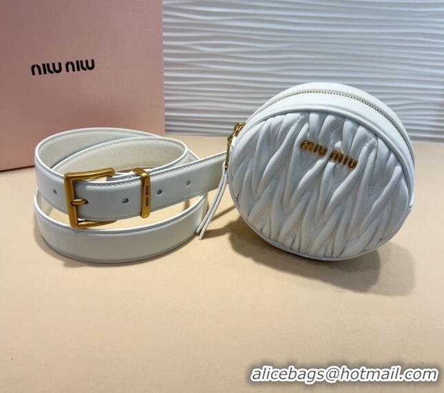 Modern Classic Miu Miu Matelasse Leather Round Pouch Belt 3cm 0708 White 2024