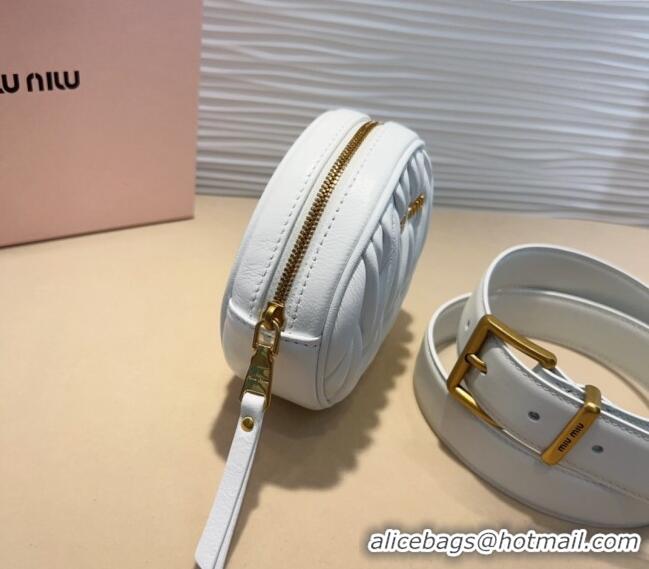 Modern Classic Miu Miu Matelasse Leather Round Pouch Belt 3cm 0708 White 2024