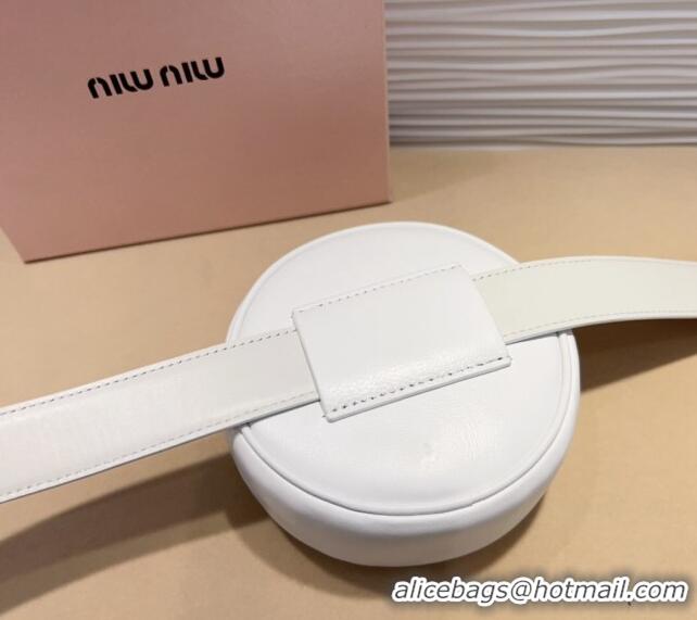 Modern Classic Miu Miu Matelasse Leather Round Pouch Belt 3cm 0708 White 2024