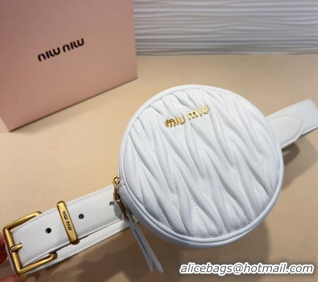 Modern Classic Miu Miu Matelasse Leather Round Pouch Belt 3cm 0708 White 2024