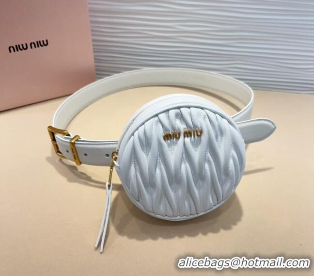 Modern Classic Miu Miu Matelasse Leather Round Pouch Belt 3cm 0708 White 2024