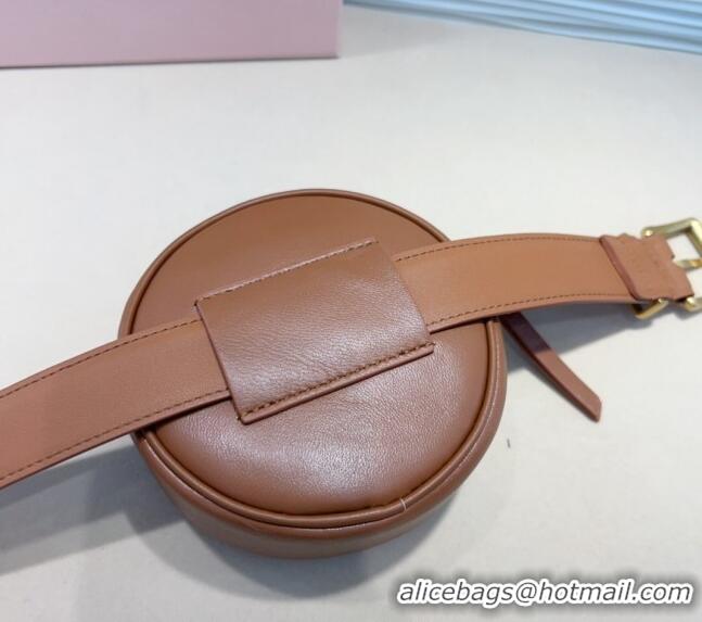 Good Looking Miu Miu Matelasse Leather Round Pouch Belt 3cm 0708 Brown 2024