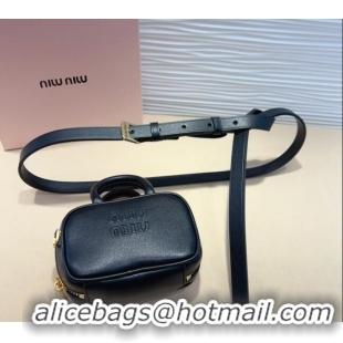 Pretty Style Miu Miu Leather Pouch Belt 1.5cm with Pin Buckle 0708 Black 2024