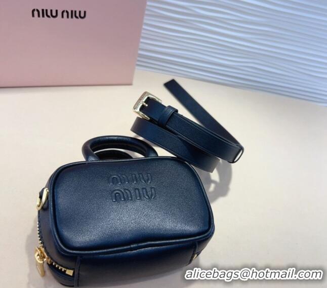 Pretty Style Miu Miu Leather Pouch Belt 1.5cm with Pin Buckle 0708 Black 2024