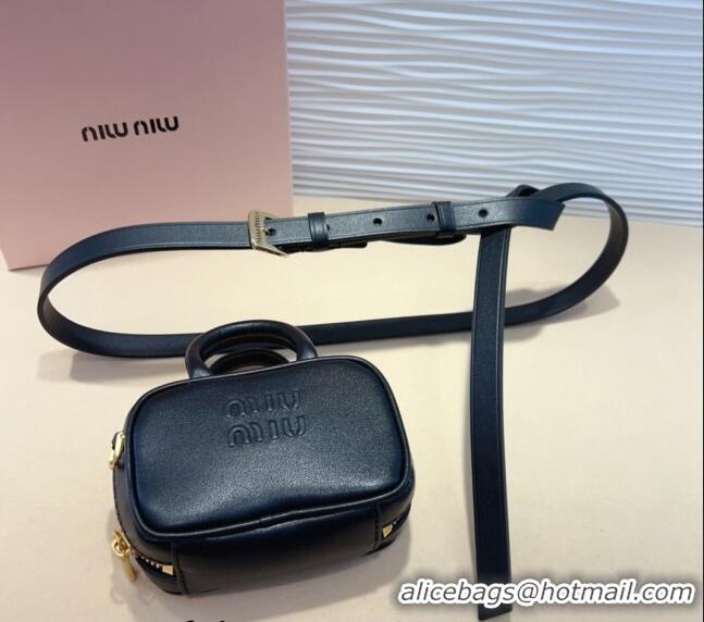 Pretty Style Miu Miu Leather Pouch Belt 1.5cm with Pin Buckle 0708 Black 2024