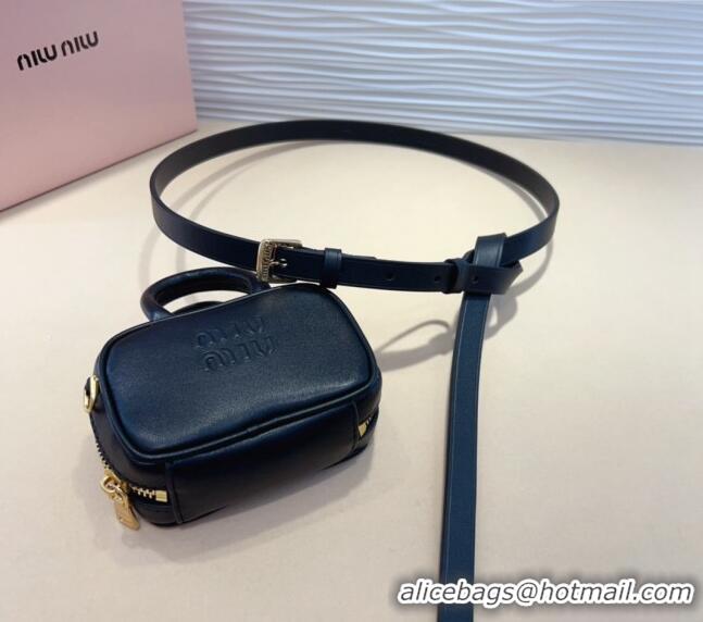 Pretty Style Miu Miu Leather Pouch Belt 1.5cm with Pin Buckle 0708 Black 2024