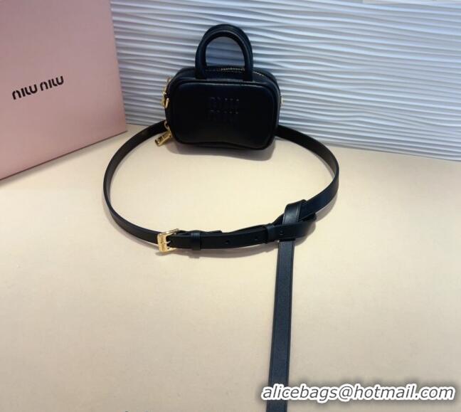 Pretty Style Miu Miu Leather Pouch Belt 1.5cm with Pin Buckle 0708 Black 2024