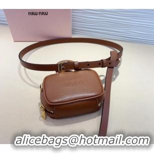 Grade Cheapest Miu Miu Leather Pouch Belt 1.5cm with Pin Buckle 0708 Brown 2024