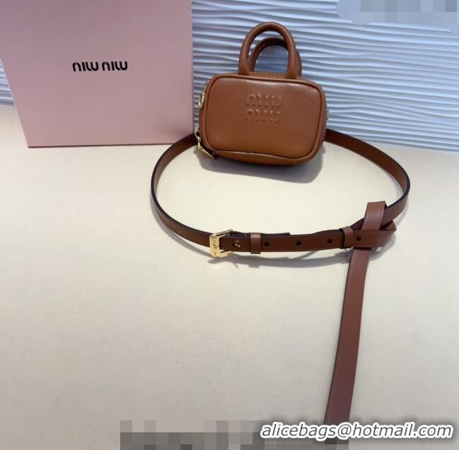 Grade Cheapest Miu Miu Leather Pouch Belt 1.5cm with Pin Buckle 0708 Brown 2024