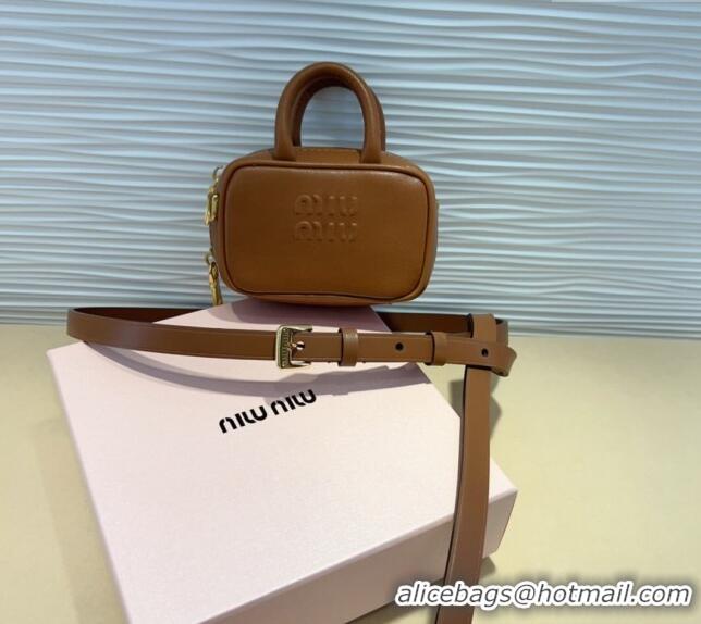 Grade Cheapest Miu Miu Leather Pouch Belt 1.5cm with Pin Buckle 0708 Brown 2024