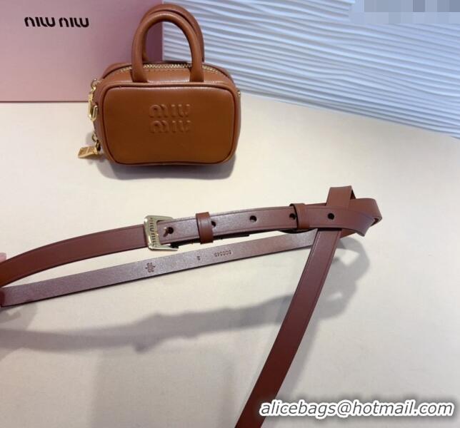 Grade Cheapest Miu Miu Leather Pouch Belt 1.5cm with Pin Buckle 0708 Brown 2024