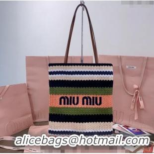 Market Sells Miu Miu Crochet fabric tote bag 5BG248 Green/Pink/Beige 2024