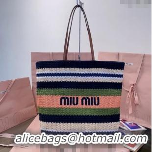 Sumptuous Discount Miu Miu Crochet fabric tote bag 5BG228 Green/Pink/Beige 2024