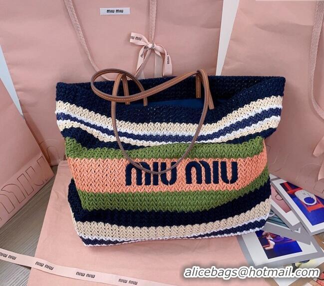 Sumptuous Discount Miu Miu Crochet fabric tote bag 5BG228 Green/Pink/Beige 2024