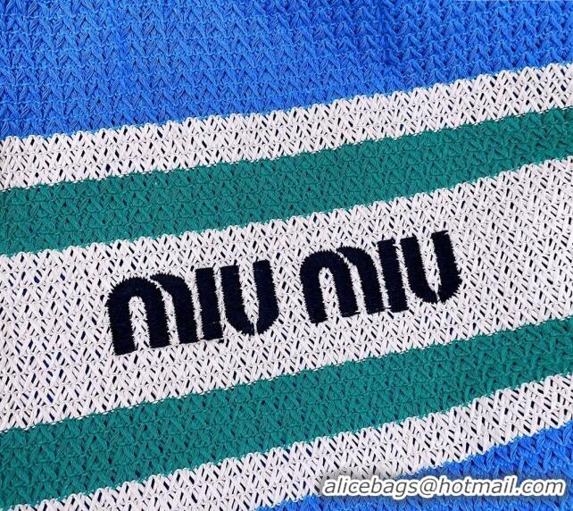 Best Product Miu Miu Crochet fabric tote bag 5BG228 Blue/Beige/Green 2024