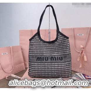 Modern Classic Miu Miu Fabric and linen tote bag 5BG231 Black 2024