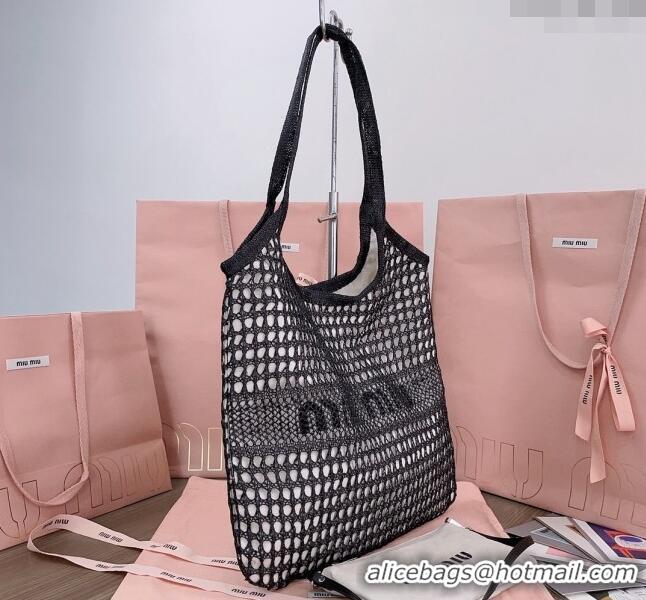 Modern Classic Miu Miu Fabric and linen tote bag 5BG231 Black 2024