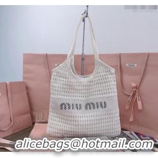 Grade Quality Miu Miu Fabric and linen tote bag 5BG231 White 2024