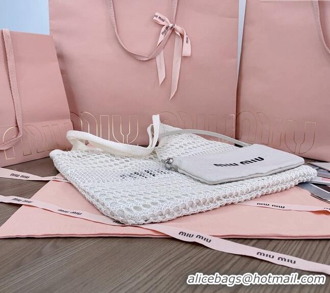 Grade Quality Miu Miu Fabric and linen tote bag 5BG231 White 2024