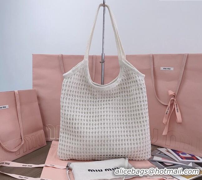 Grade Quality Miu Miu Fabric and linen tote bag 5BG231 White 2024