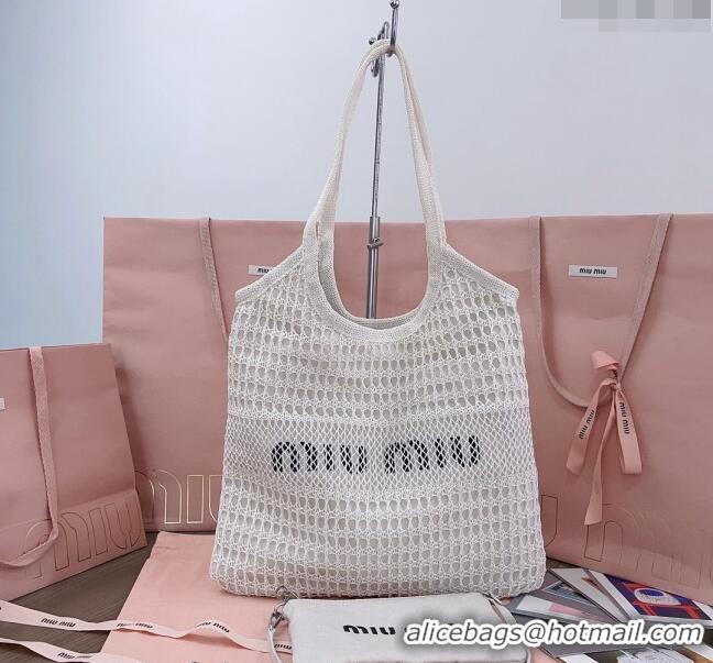 Grade Quality Miu Miu Fabric and linen tote bag 5BG231 White 2024