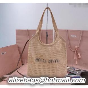 Top Design Miu Miu Fabric and linen tote bag 5BG231 Beige 2024