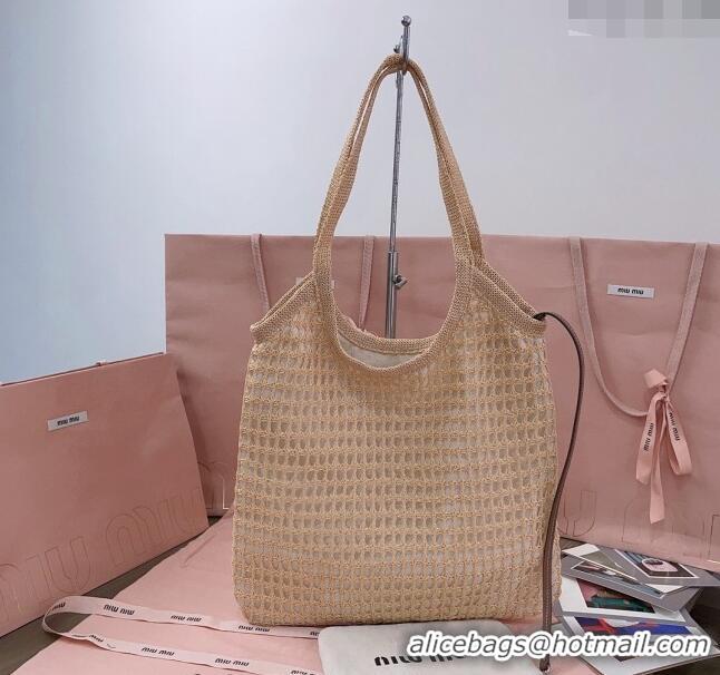 Top Design Miu Miu Fabric and linen tote bag 5BG231 Beige 2024