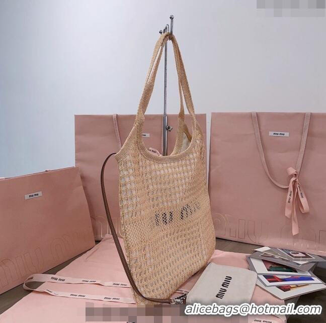 Top Design Miu Miu Fabric and linen tote bag 5BG231 Beige 2024