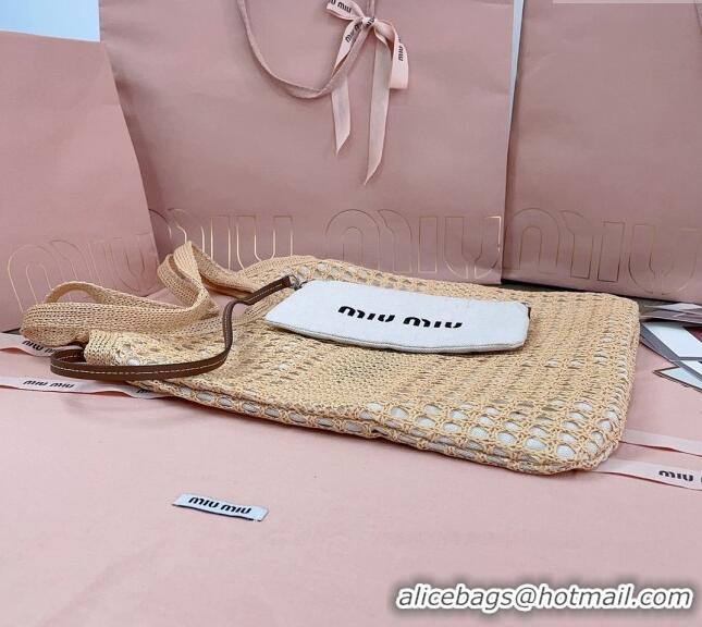 Top Design Miu Miu Fabric and linen tote bag 5BG231 Beige 2024