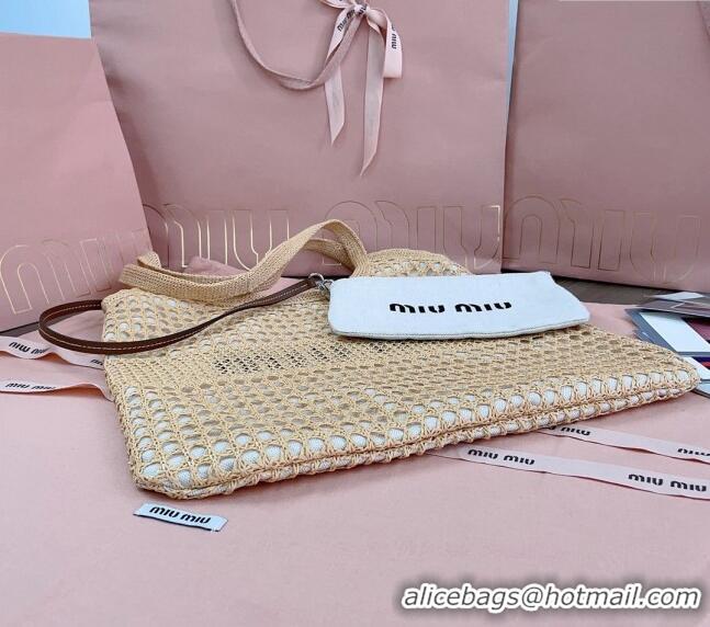 Top Design Miu Miu Fabric and linen tote bag 5BG231 Beige 2024