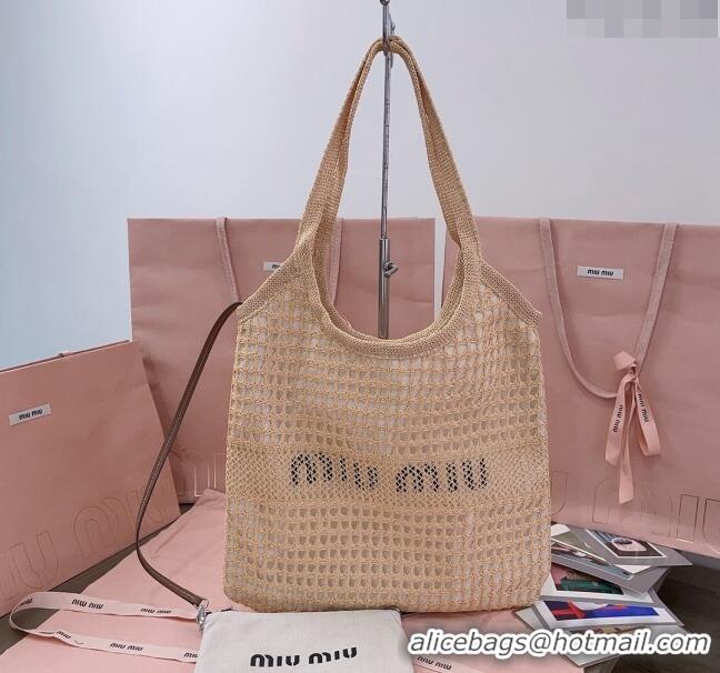 Top Design Miu Miu Fabric and linen tote bag 5BG231 Beige 2024